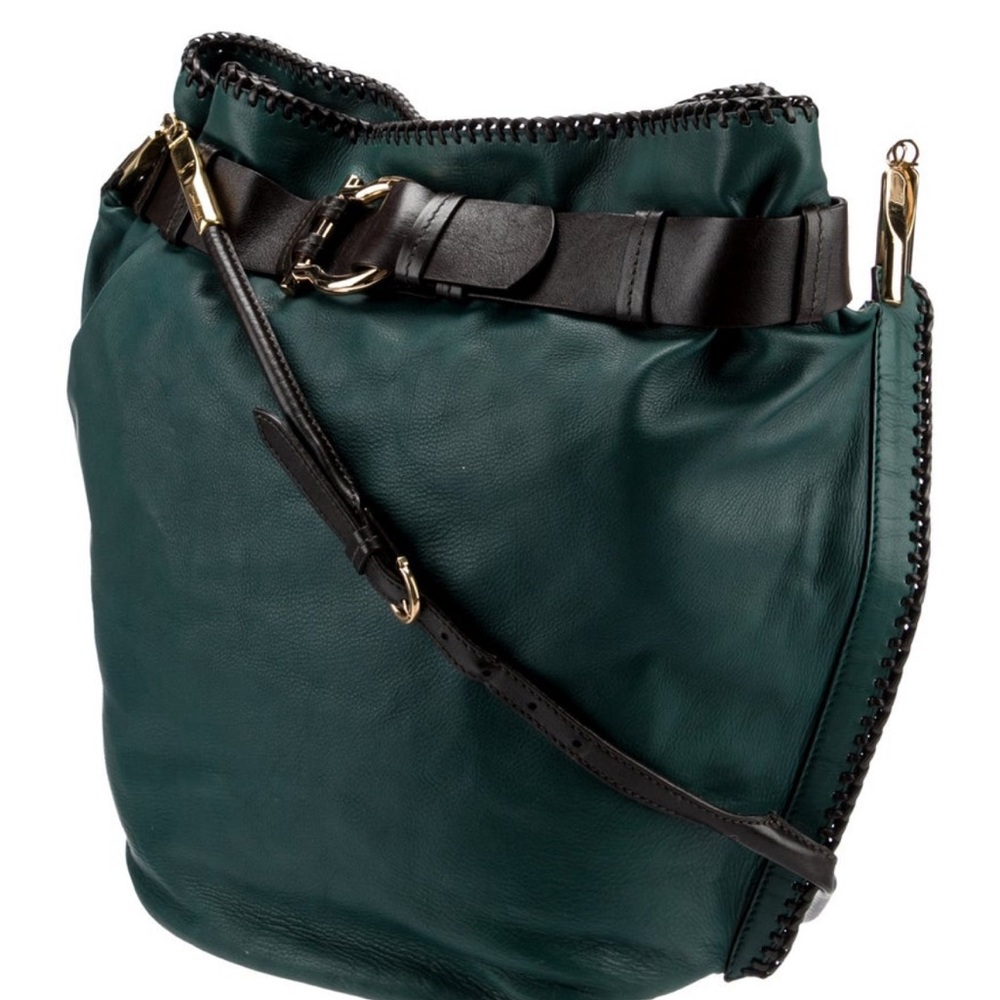 Salvatore Ferragamo Teal and Black leather bucket bag